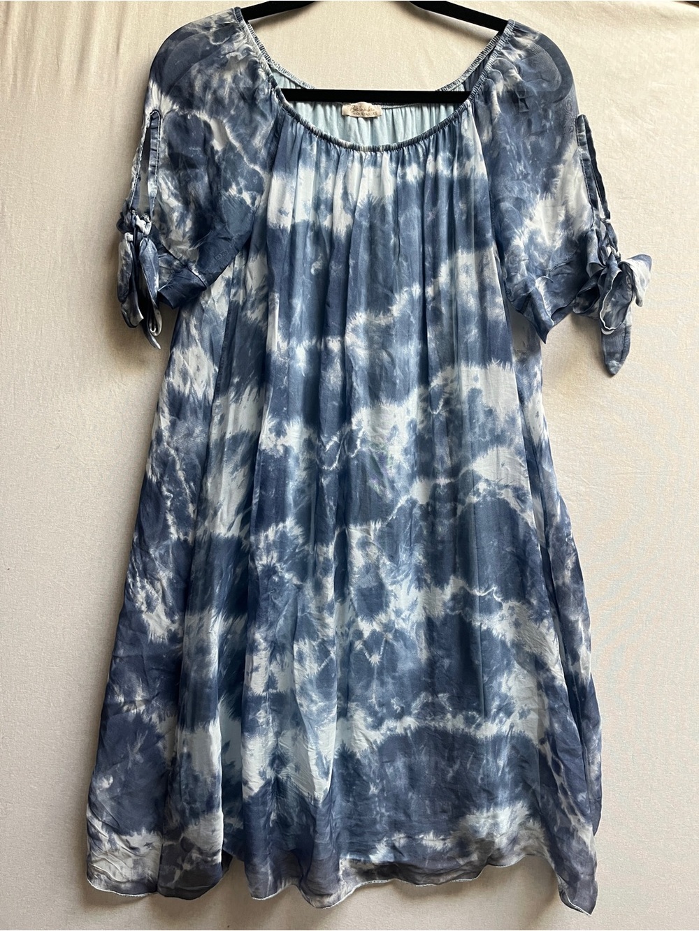 Bellambia Silk Blend Blue Tie Dye Boho Peasant Dress Sz XS Italy